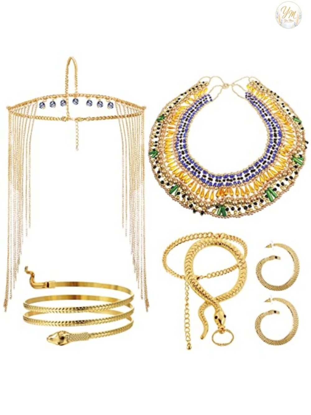 Egyptian Cleopatra Costume Jewelry Set 5 Piece Halloween Accessories